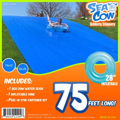 Sea Cow Blue Giant Backyard Water Slide 75 x 12 Includes Peel-N-Stik Fasteners KIT Inflatable Ring