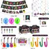 80s Party Decorations - Including Happy Birthday Banner, Inflatable Boom Box, Guitar, Microphone, Saxophone, 80s Element Bunting, Hanging Swirls, Balloon, for 80s Birthday Party Decorations view 2