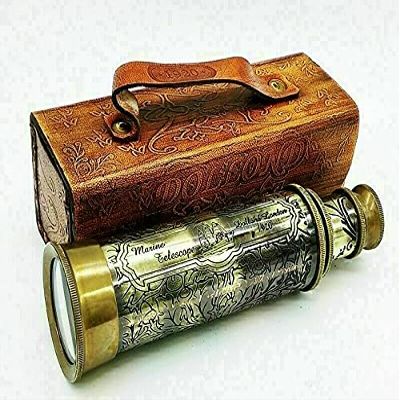 16 inch Antique Brass Telescope Maritime Nautical and Leather Spyglass