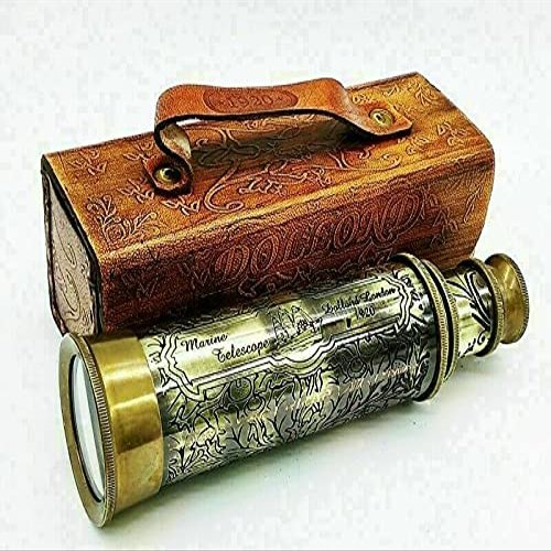 16 inch Antique Brass Telescope Maritime Nautical and Leather Spyglass