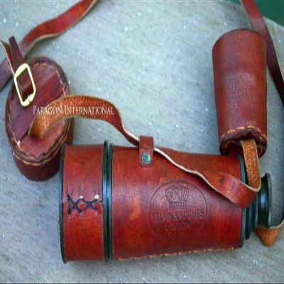 16" Brass Kelvin & Hughes Spyglass Maritime Telescope with Leather Carry Case