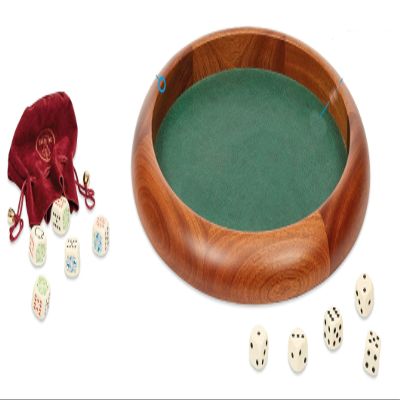 Dal Negro Mahogany Dice Tray with Leatherette Surface and Dice