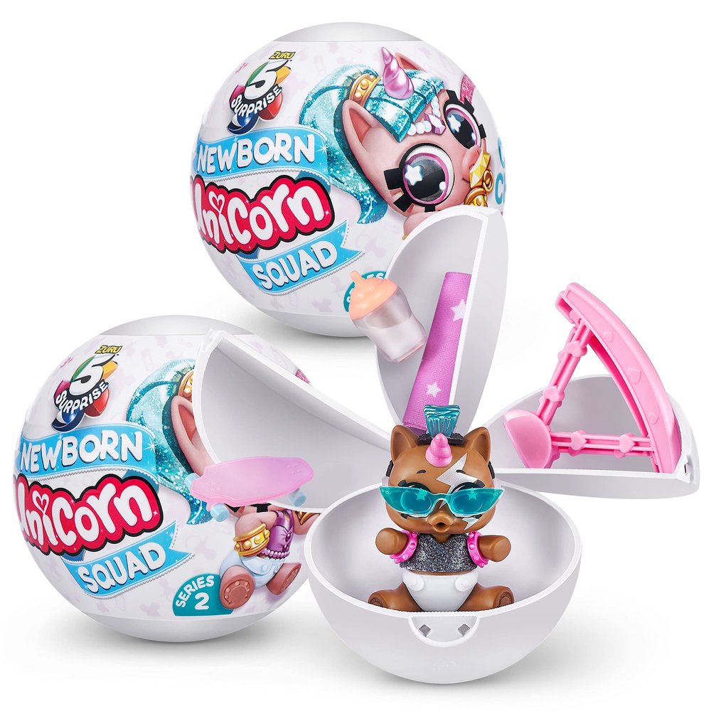 5 Surprise Unicorn Squad Series 5 - Newborn Unicorn Squad by ZURU (2 Pack) Exclusive and Mystery Collectibles Toys White/Light Blue