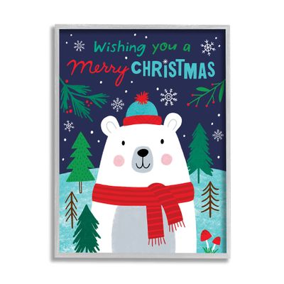 Stupell Industries Polar Bear Forest Wishing You Merry Christmas Phrase