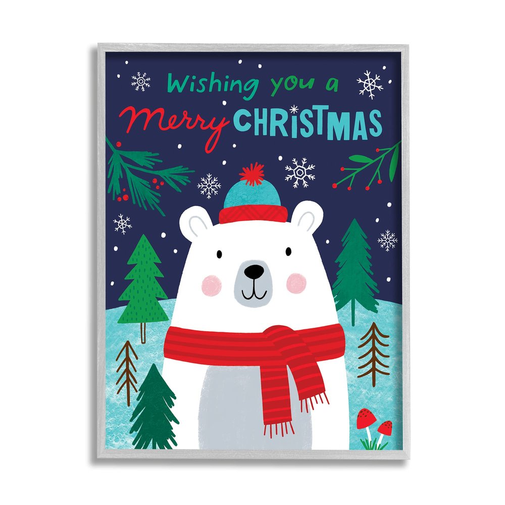Stupell Industries Polar Bear Forest Wishing You Merry Christmas Phrase