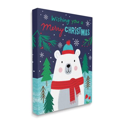 Stupell Industries Polar Bear Forest Wishing You Merry Christmas Phrase