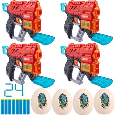 X-Shot Dino Attack Extinct Foam Dart Blaster 4 Pack (4 Blasters, 24 Darts, 4 Egg Targets) by ZURU XShot Dinosaur Theme Toy Blaster (Amazon Exclusive) for Kids, Teens, Adults