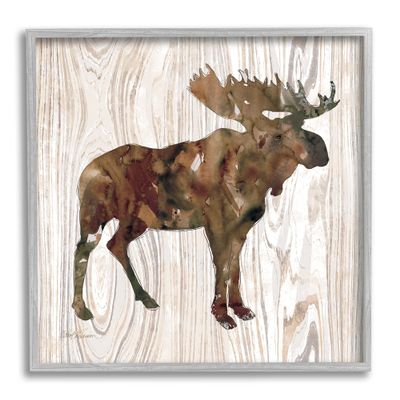 Stupell Industries Brown Watercolor Moose Silhouette Rustic Grain Pattern