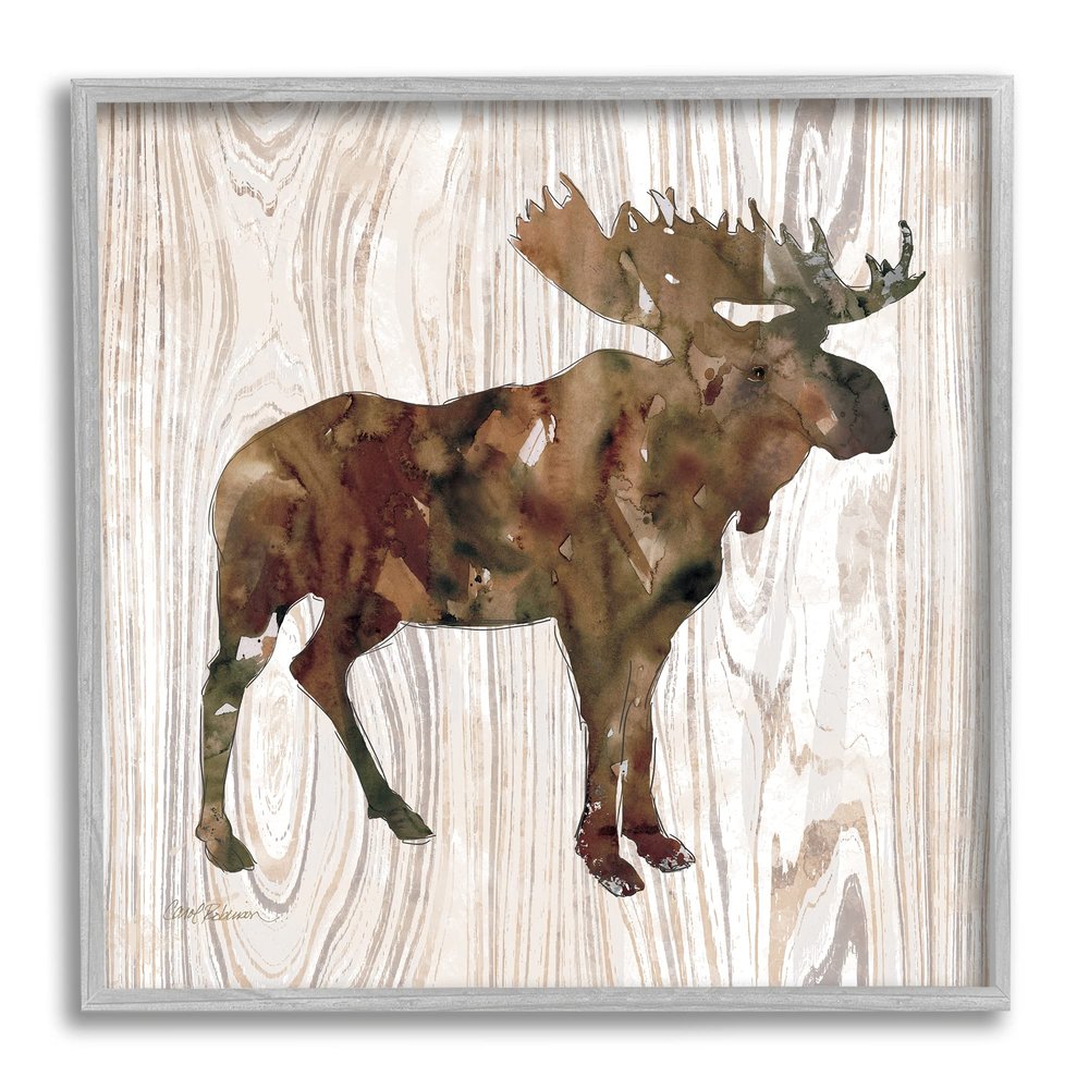 Stupell Industries Brown Watercolor Moose Silhouette Rustic Grain Pattern