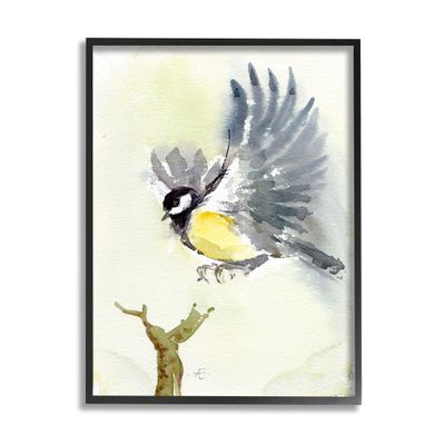 Stupell Industries Yellow Belly Bird Spread Wings Over Tree Branch