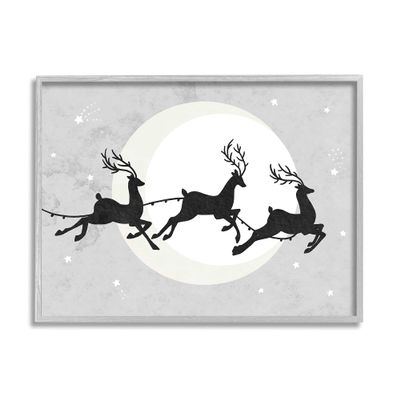 Stupell Industries Reindeers Prancing Sleigh Line Over Christmas Moon