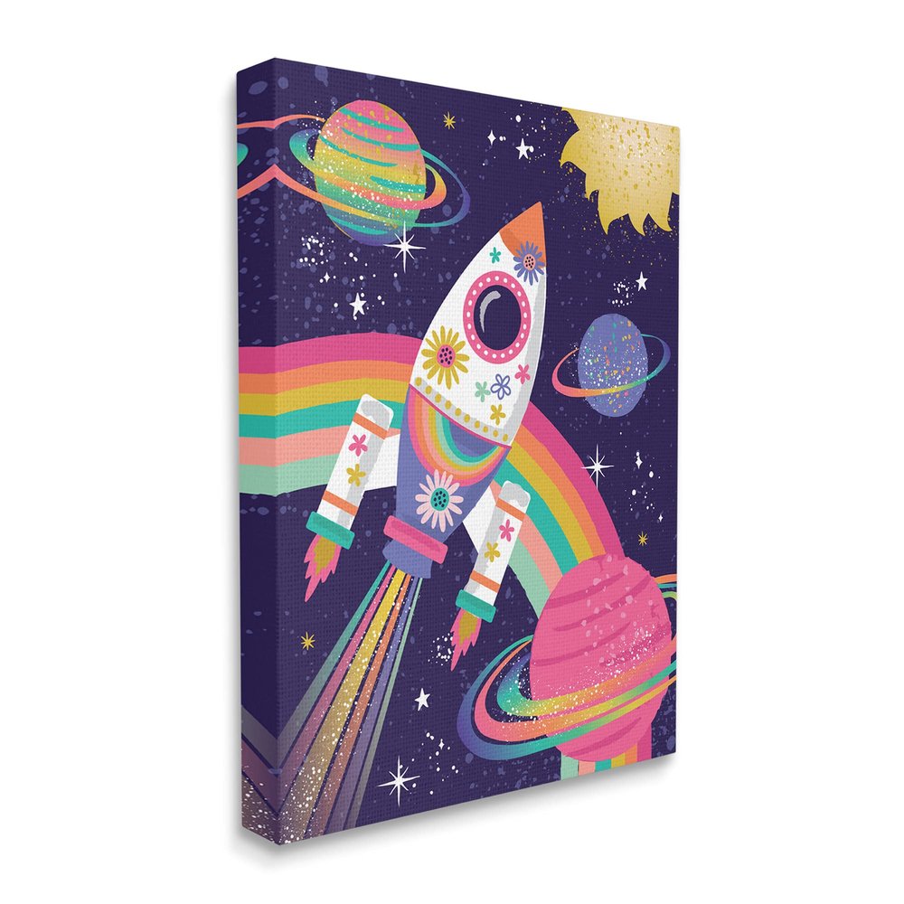 Stupell Industries Magical Space Rocket Playful Rainbow Solar System