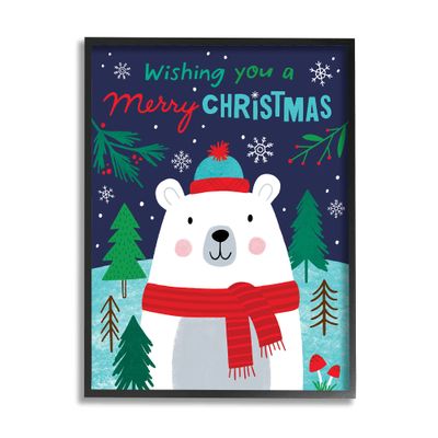 Stupell Industries Polar Bear Forest Wishing You Merry Christmas Phrase