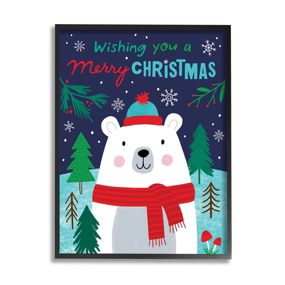 Stupell Industries Polar Bear Forest Wishing You Merry Christmas Phrase