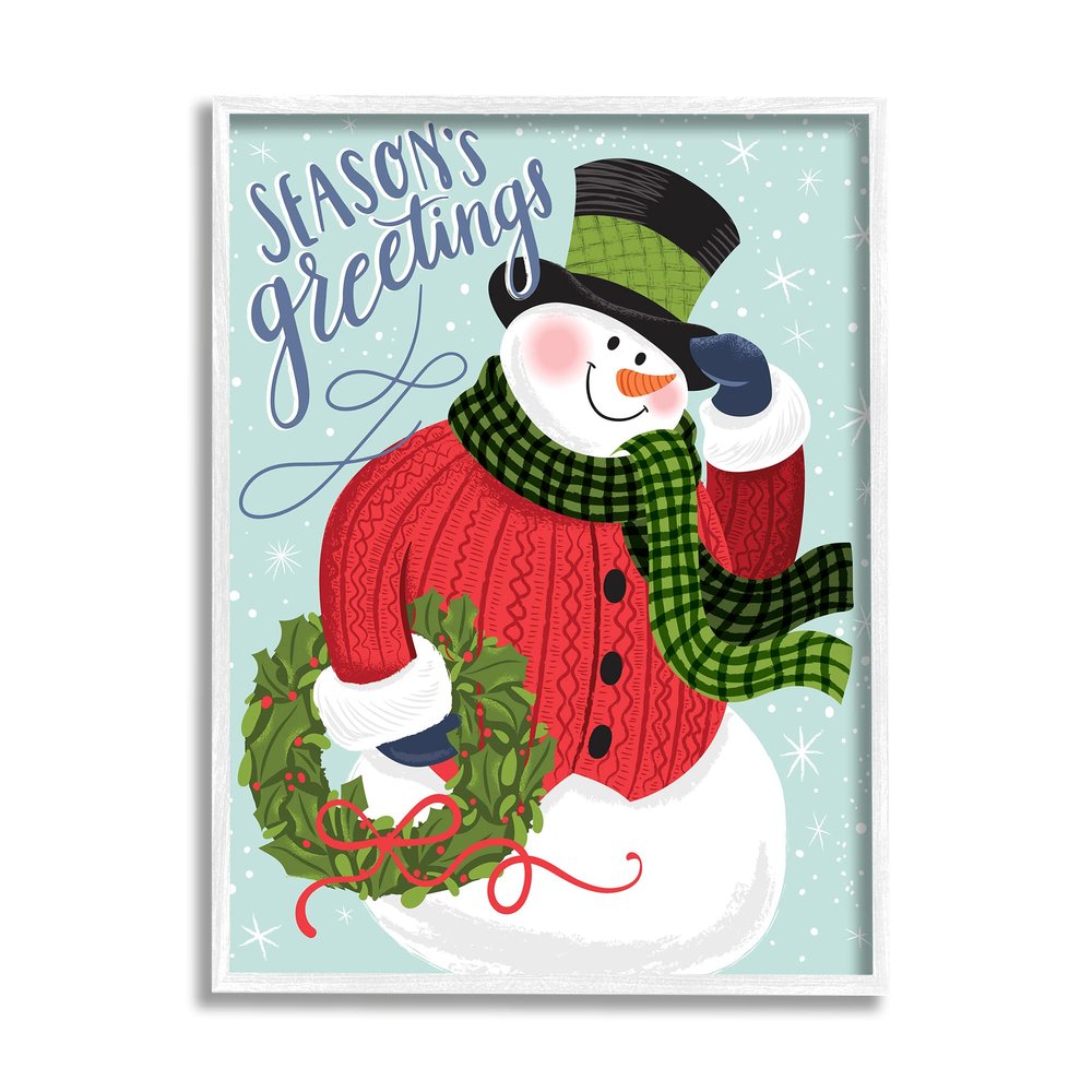 Stupell Industries Season's Greetings Expression Festive Winter Holiday Snowman