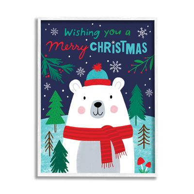 Stupell Industries Polar Bear Forest Wishing You Merry Christmas Phrase