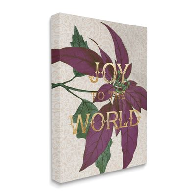 Stupell Industries Joy to The World Phrase Purple Poinsettia Floral