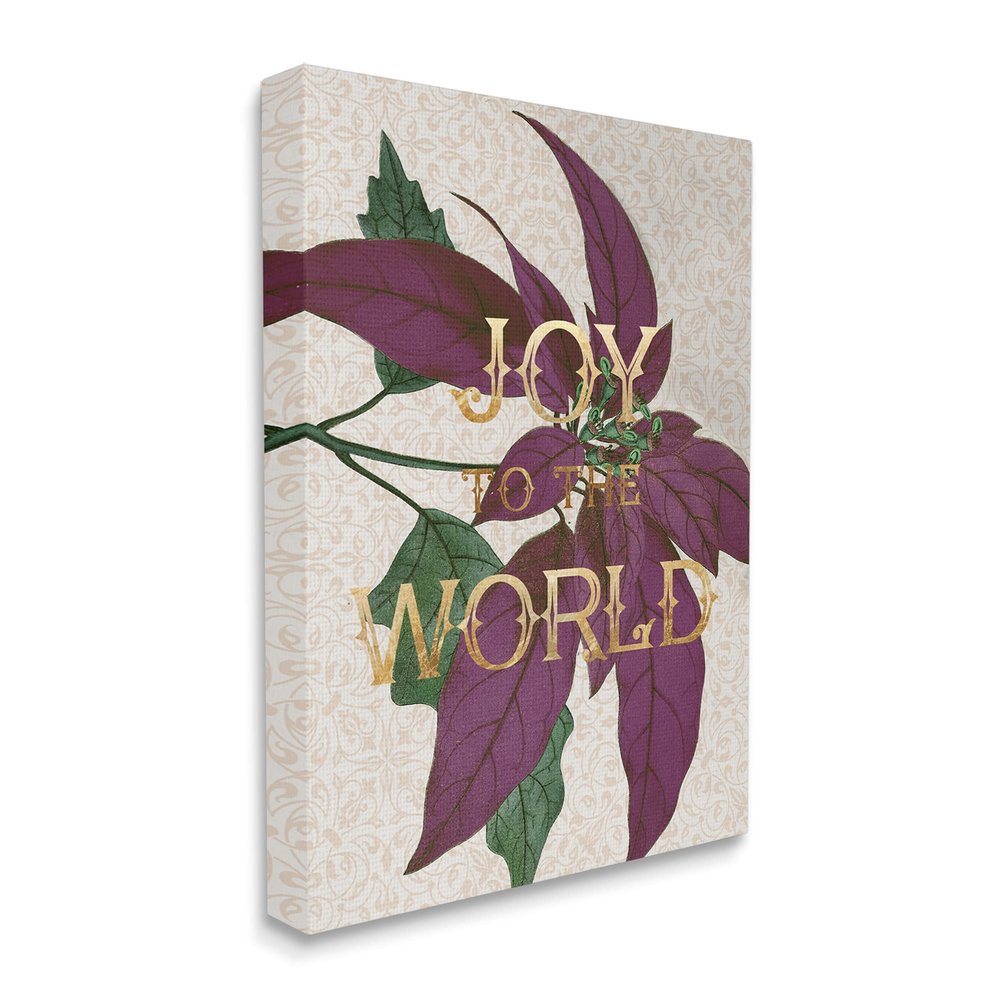 Stupell Industries Joy to The World Phrase Purple Poinsettia Floral