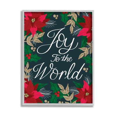 Stupell Industries Joy to The World Festive Red Poinsettia Florals