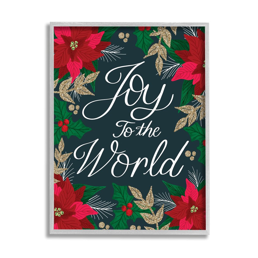 Stupell Industries Joy to The World Festive Red Poinsettia Florals