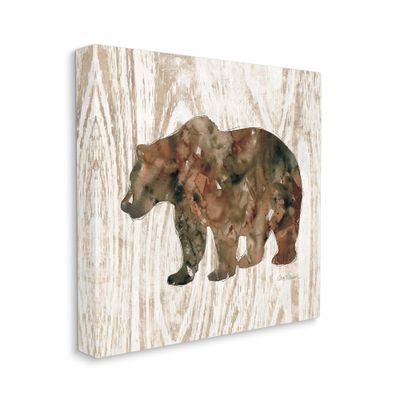 Stupell Industries Forest Bear Watercolor Silhouette Rustic Grain Pattern