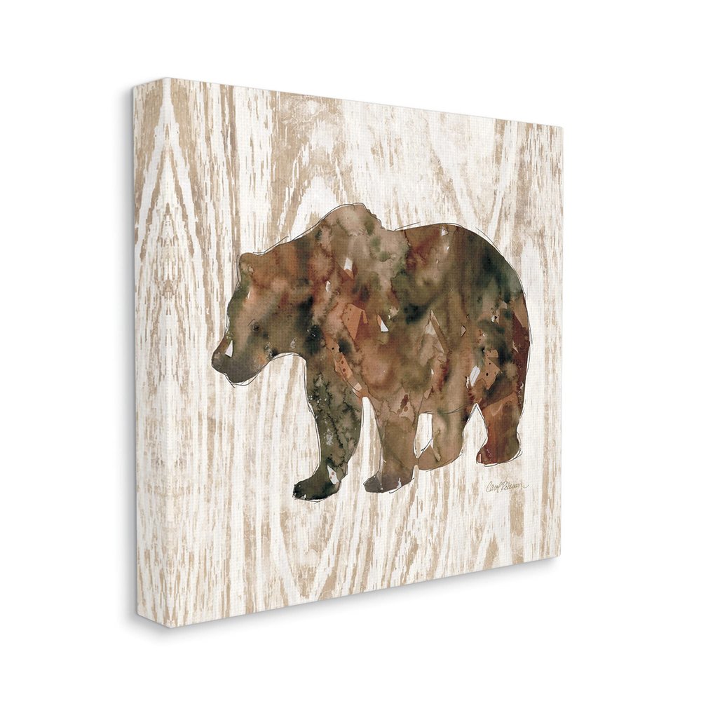 Stupell Industries Forest Bear Watercolor Silhouette Rustic Grain Pattern