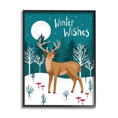 Stupell Industries Winter Wishes Saying Midnight Reindeer Forest Landscape