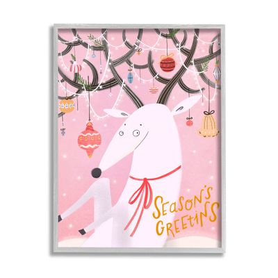 Stupell Industries Season's Greetings Sentiment Playful Christmas Ornament Reindeer