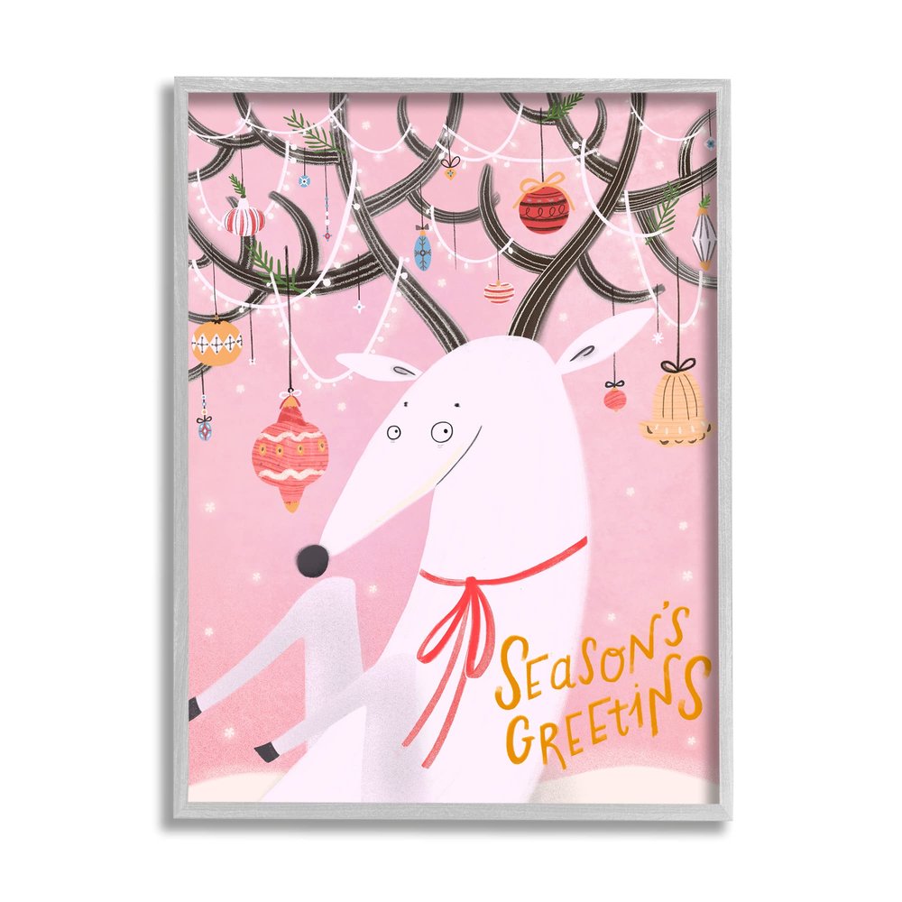 Stupell Industries Season's Greetings Sentiment Playful Christmas Ornament Reindeer