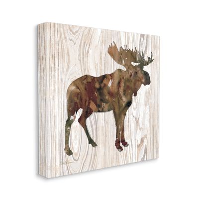 Stupell Industries Brown Watercolor Moose Silhouette Rustic Grain Pattern