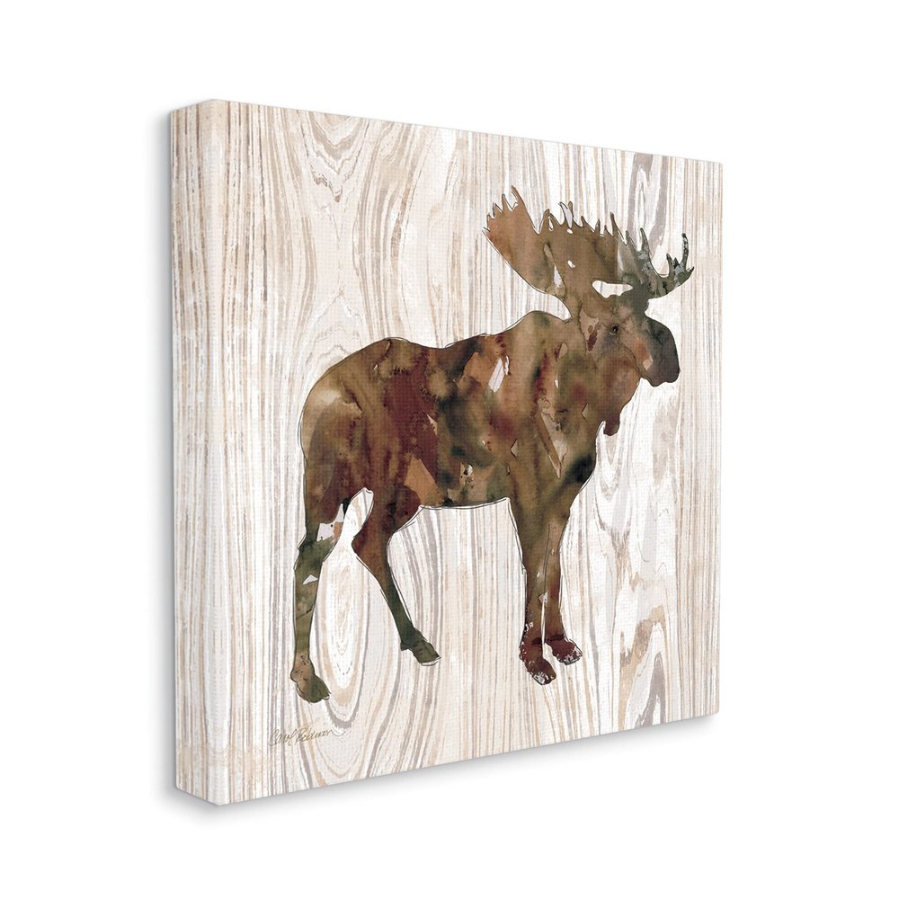 Stupell Industries Brown Watercolor Moose Silhouette Rustic Grain Pattern