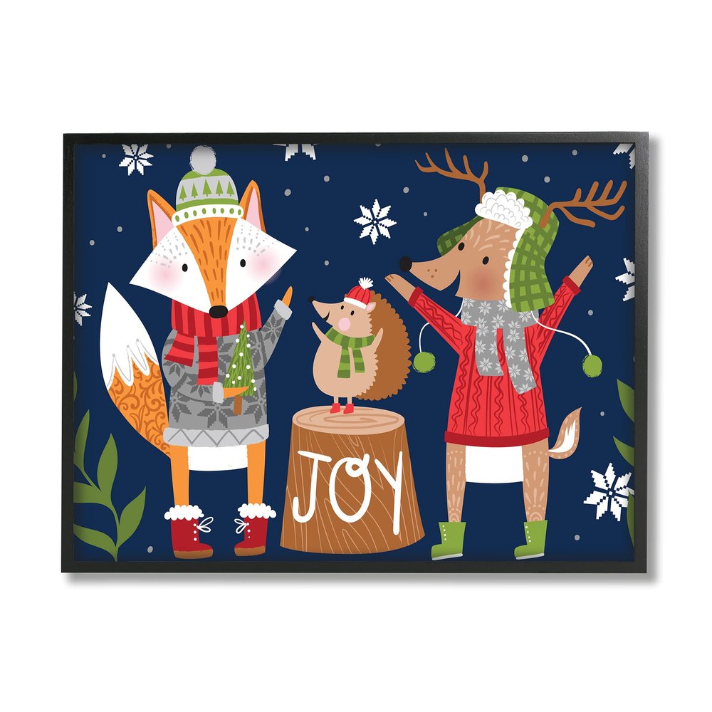 Stupell Industries Snowy Winter Woodland Animals Adorable Fox Reindeer Hedgehog