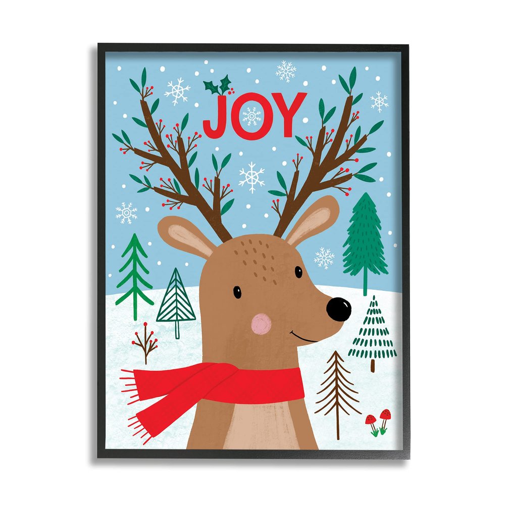 Stupell Industries Red Holly Reindeer Winter Forest Joy Typography