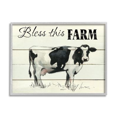 Stupell Industries Bless This Farm Country Phrase Grazing Dairy Cow