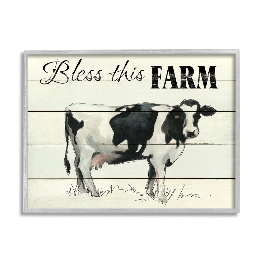 Stupell Industries Bless This Farm Country Phrase Grazing Dairy Cow