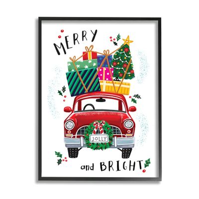 Stupell Industries Merry and Bright Sentiment Red Holly Farm Truck