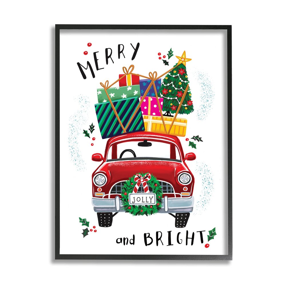 Stupell Industries Merry and Bright Sentiment Red Holly Farm Truck