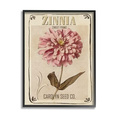 Stupell Industries Sweet Pink Zinnia Florals Vintage Seed Packet