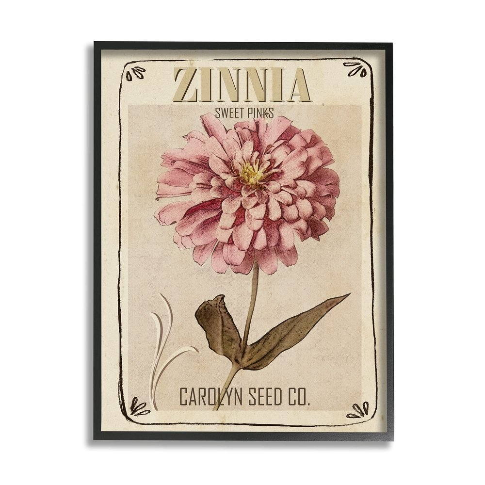 Stupell Industries Sweet Pink Zinnia Florals Vintage Seed Packet