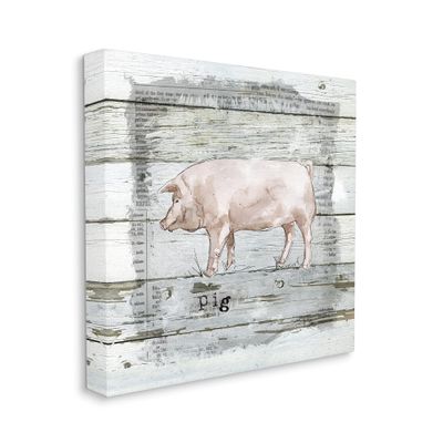 Stupell Industries Country Pink Pig Over Book Collage Rustic Pattern
