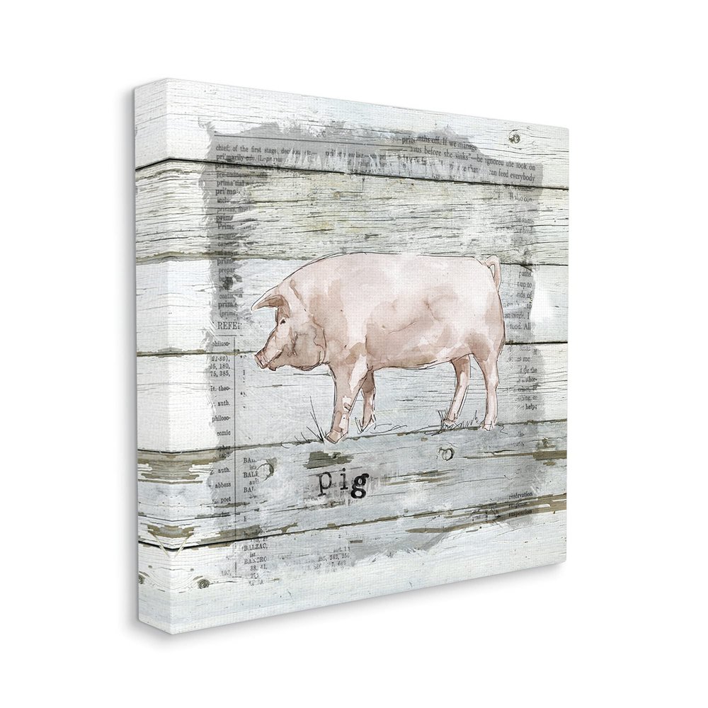 Stupell Industries Country Pink Pig Over Book Collage Rustic Pattern