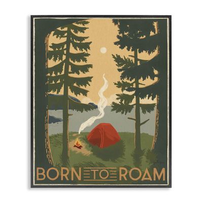 Stupell Industries 'Born to Roam Phrase Rustic Forest Camping Tent', Framed Giclee Art, Black, 11 x 14 Inches, Easy to Hang and Sturdy, Made in USA, by Janelle Penner