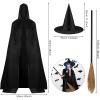 3 Pieces Halloween Witch Costume, Witch Broomstick Hooded Cloak Cape Wizard Hat Halloween Hat Cape Wizard Cosplay Robe Vampire Costume for Party Men Women view 2