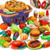 42 Items 87 Pcs Cutting Play Kitchen Set for Kids, Pretend Cooking Fruit &Vegetables&Fast Food with Storage Basket, Fake Food Toys for Toddler&Baby, Educational Gift for Girls Boys Children Birthday view 1