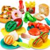 42 Items 87 Pcs Cutting Play Kitchen Set for Kids, Pretend Cooking Fruit &Vegetables&Fast Food with Storage Basket, Fake Food Toys for Toddler&Baby, Educational Gift for Girls Boys Children Birthday view 4