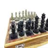 12" Soap Stone Chess Set Pieces & Framed Wooden Board with Velvet Storage Box | Mid Century Marble Chess Set- Taj Chess Store view 1
