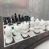 12" Black and White Marble Chess Set with Velvet Storage Box | Mid Century Marble Chess Set | Quad Weighted- Taj Chess Store view 3