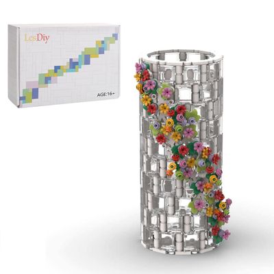 473Pcs Simulation White Translucent Vase Bottle Bricks Model Compatible with Flower Bouquet 10280, Building Blocks Small Particle Display Decoration