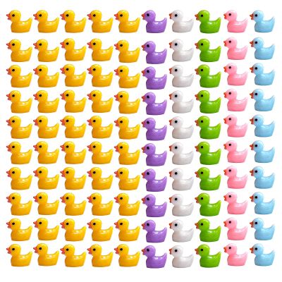 150 Pieces Mini Resin Duck Miniature Figures Micro Fairy Garden Landscape Aquarium Dollhouse Ornament Potted Plants Decoration DIY Slime Charms for Christmas Birthday Party (100Yellow+50Multicolor)