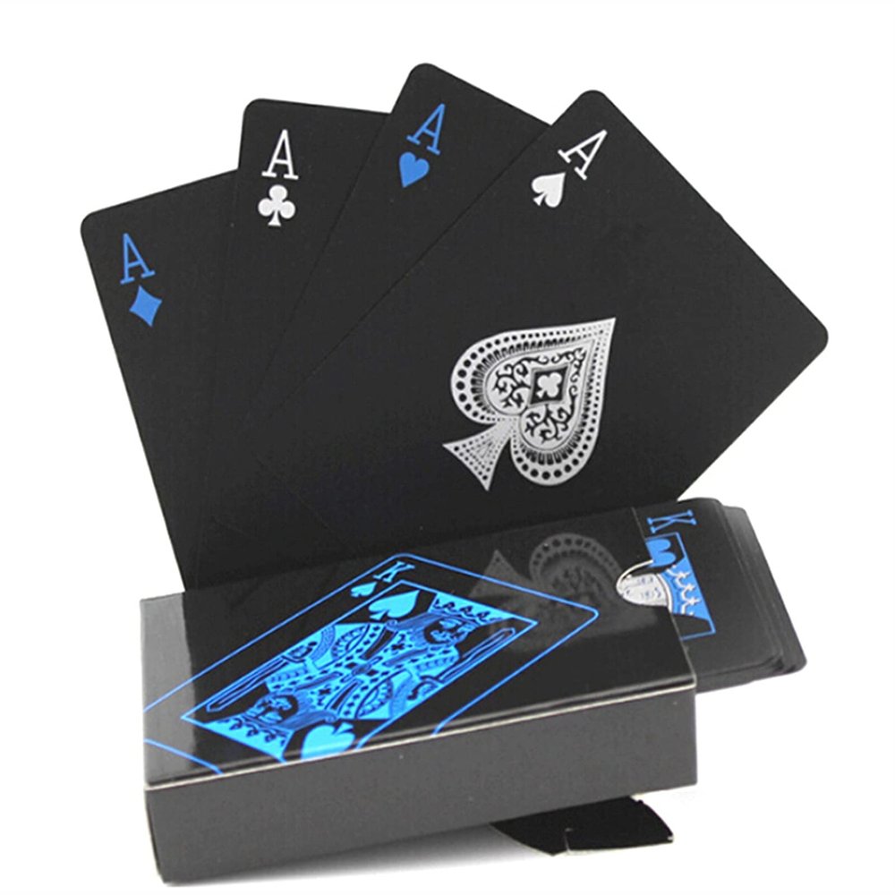 54pcs Waterproof PVC Pure Black Box-Packed Plastic Playing Cards Set Deck Poker Classic Magic Tricks Tool